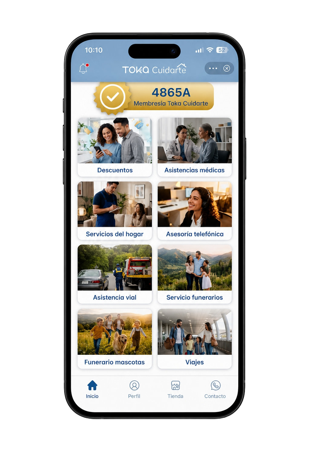 Mockup de la Super App Toka con Toka Cuidarte